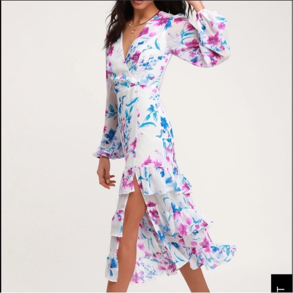 NWT Lulus - Sweet Sunday Cream Ruffle Midi Dress